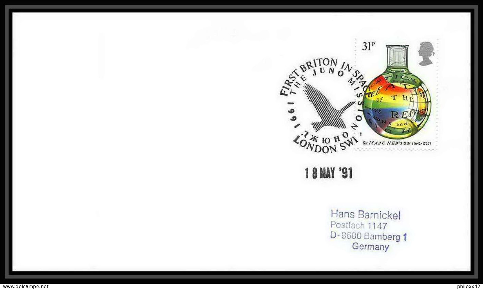 10428/ Espace (space Raumfahrt) Lettre (cover Briefe) 18/5/1991 First Briton In Space Great Britain - Europe