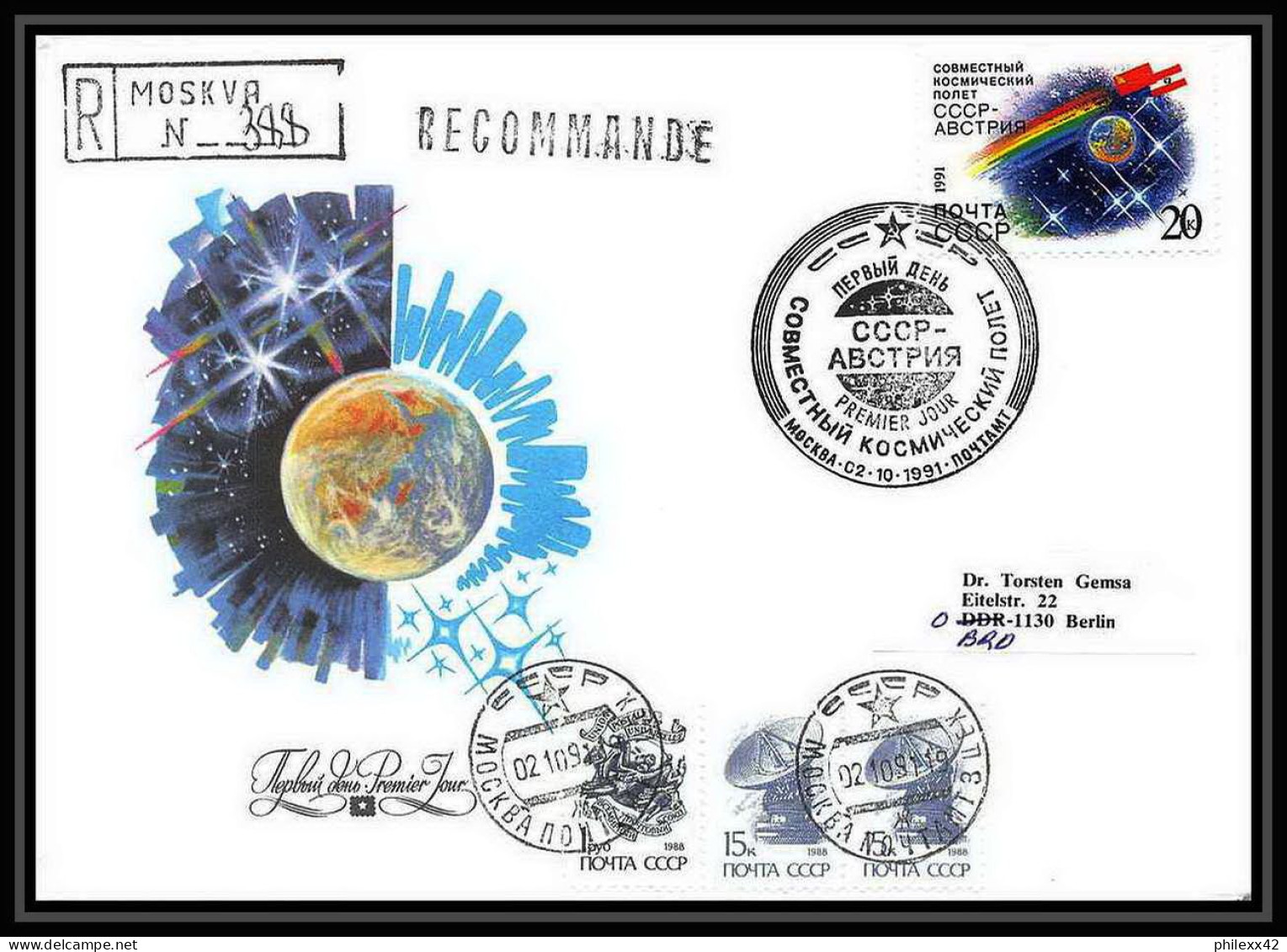 10355/ Espace (space Raumfahrt) Lettre (cover) 2/10/1991 Soyuz (soyouz Sojus) Tm-13 Mir (urss USSR) - Rusland En USSR