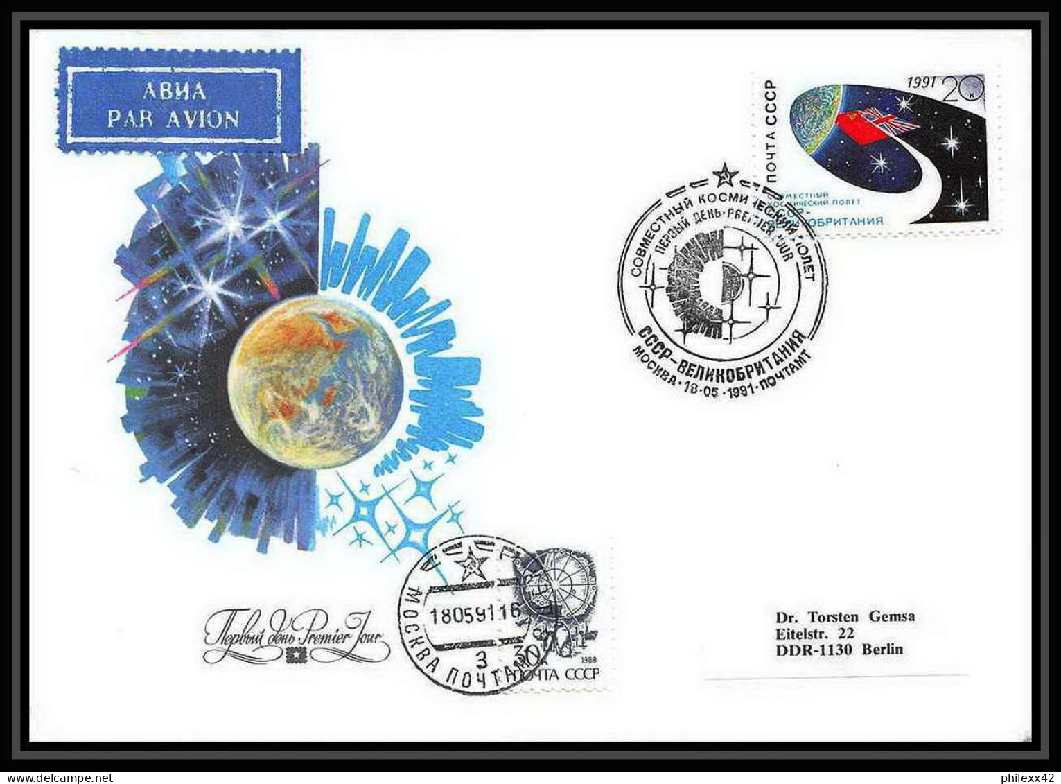 10330/ Espace (space Raumfahrt) Lettre (cover) 18/4/1991 Soyuz (soyouz Sojus) Start Tm-12 (urss USSR) - Russia & USSR