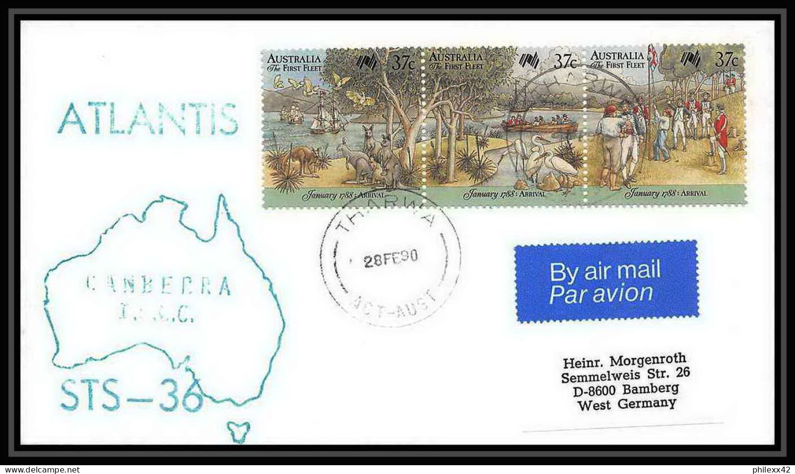 10214/ Espace (space Raumfahrt) Lettre (cover) 28/2/1990 Atlantis Shuttle (navette) Sts-36 Tharwa Australie (australia) - Ozeanien