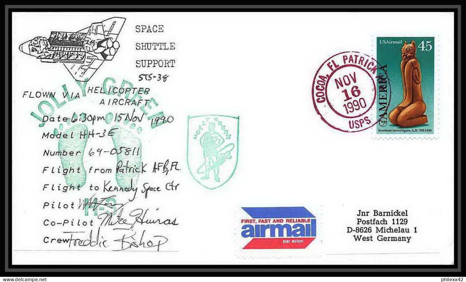 10126/ Espace (space) Lettre (cover) Signé (signed Autograph) 16/11/1990 Sts-38 Shuttle (navette) Cocoa USA - Stati Uniti