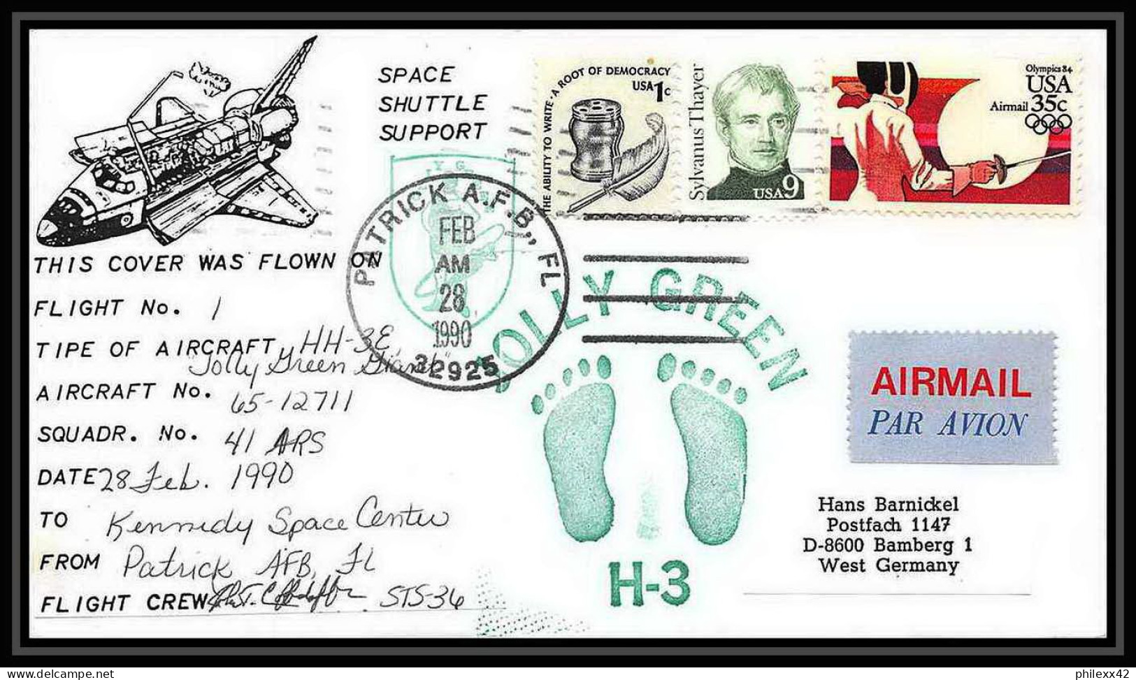 10092/ Espace (space) Lettre (cover) Signé (signed Autograph) 28/2/1990 Sts-36 Launch Shuttle (navette) USA - Estados Unidos