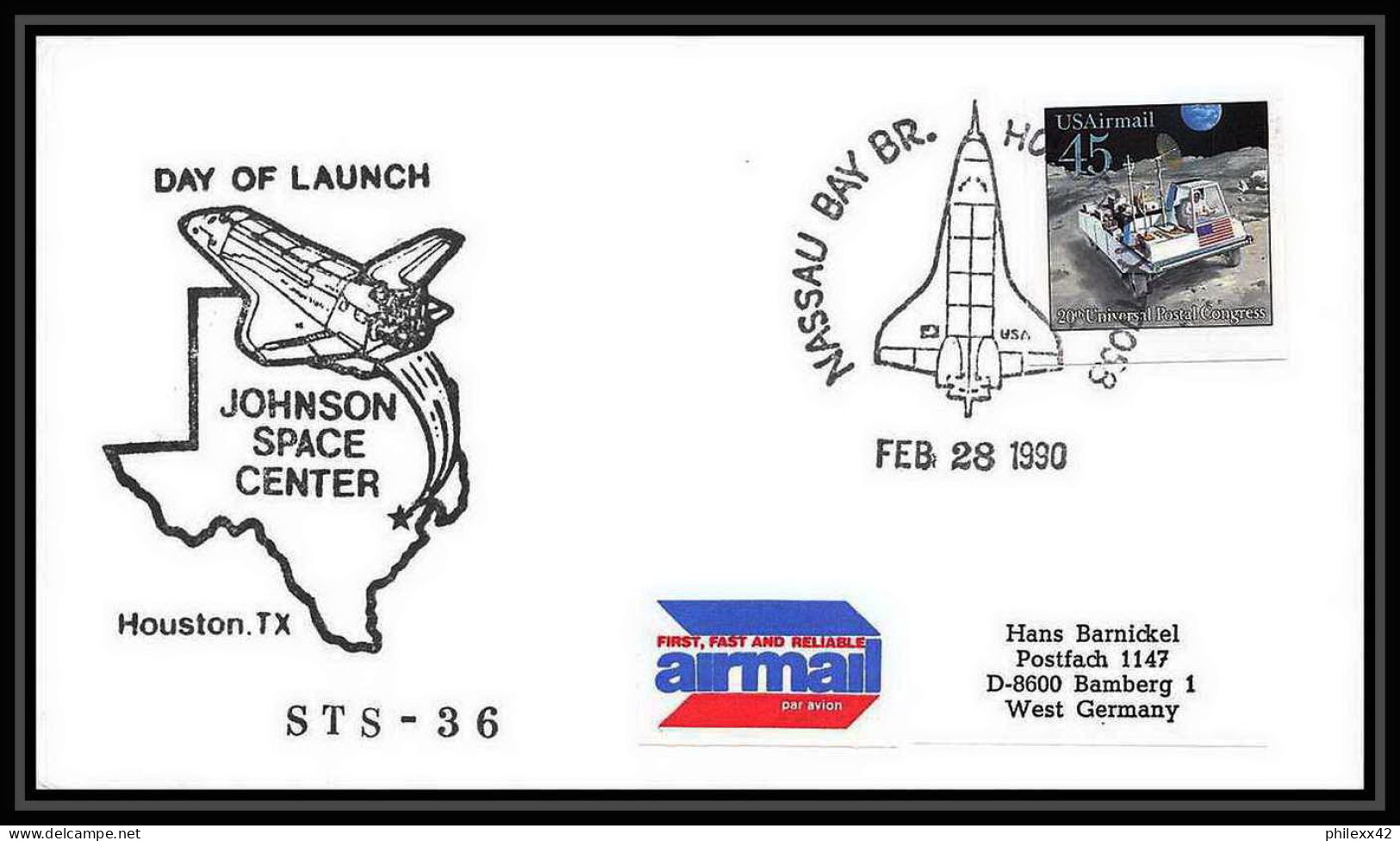 10094/ Espace (space Raumfahrt) Lettre (cover Briefe) 28/2/1990 Sts-36 Launch Shuttle (navette) USA - Stati Uniti