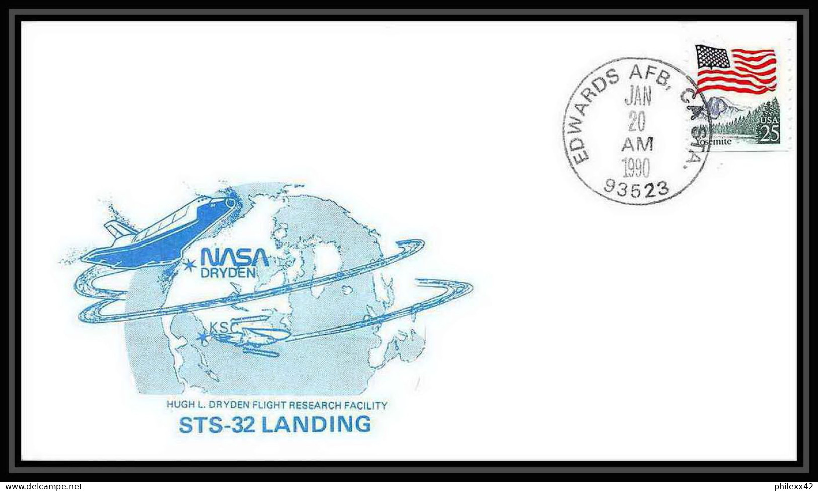 10091/ Espace (space Raumfahrt) Lettre (cover Briefe) 20/1/1990 Shuttle (navette) Sts-32 Landing Edwards USA - Verenigde Staten