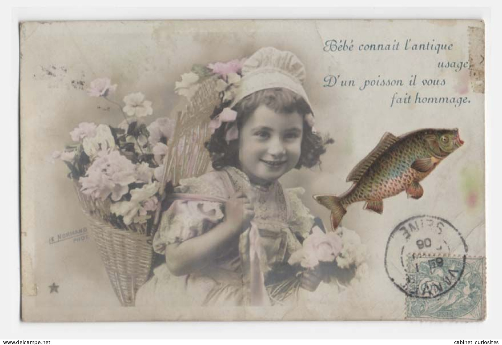 1er Avril - 1906 - Bébé Connait L'antique Usage D'un Poisson Il Vous Fait Hommage - Poisson D'avril - Photo Le Normand - April Fool's Day