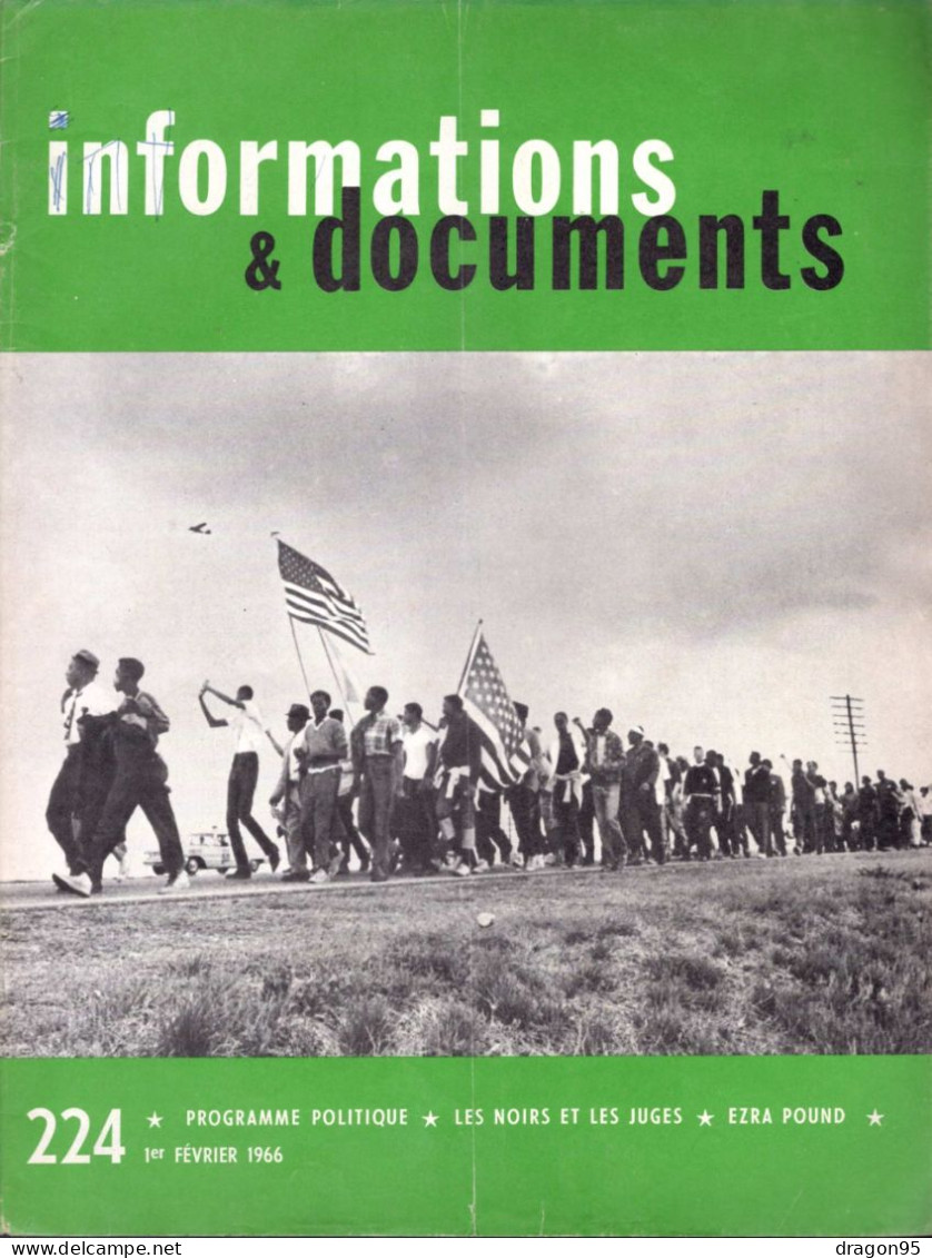 Revue Diplomatique Informations & Documents N° 224 - Février 1966 - Les Noirs Et Les Juges - Ezra Pound - Geschichte