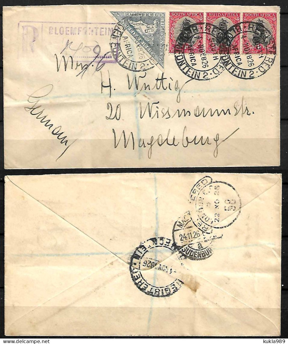 SOUTH AFRICA STAMPS 1926. REG. COVER TO GERMANY VIA LONDON - Brieven En Documenten