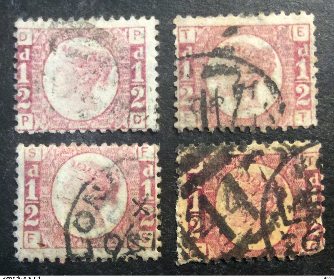 GB34 Victoria 1/2 P Rouge Carminé YT N° 49 Oblitéré Lot De 4 - Usados