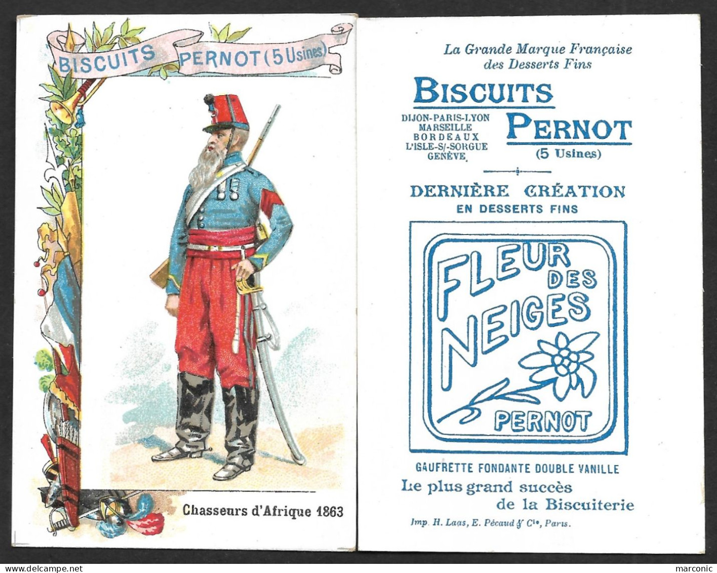 Chromo BISCUITS PERNOT, Militaria - CHASSEURS D'AFRIQUE 1863 - Pernot