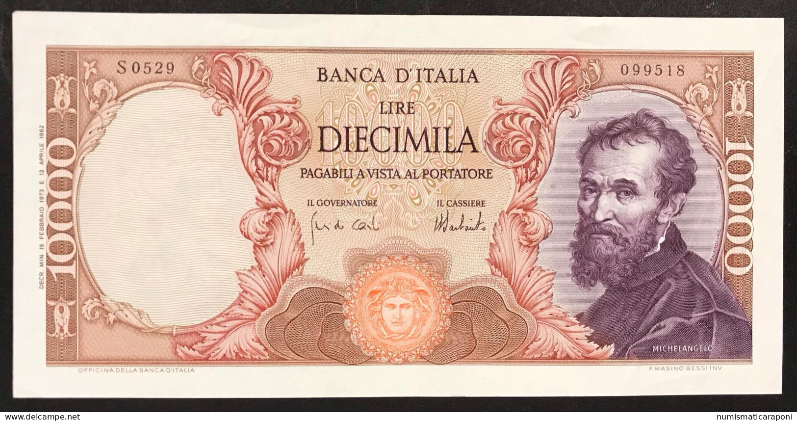 10000 Lire Michelanglo Buonarroti 15 02 1973 Bel Bb+  LOTTO 370 - 10.000 Lire