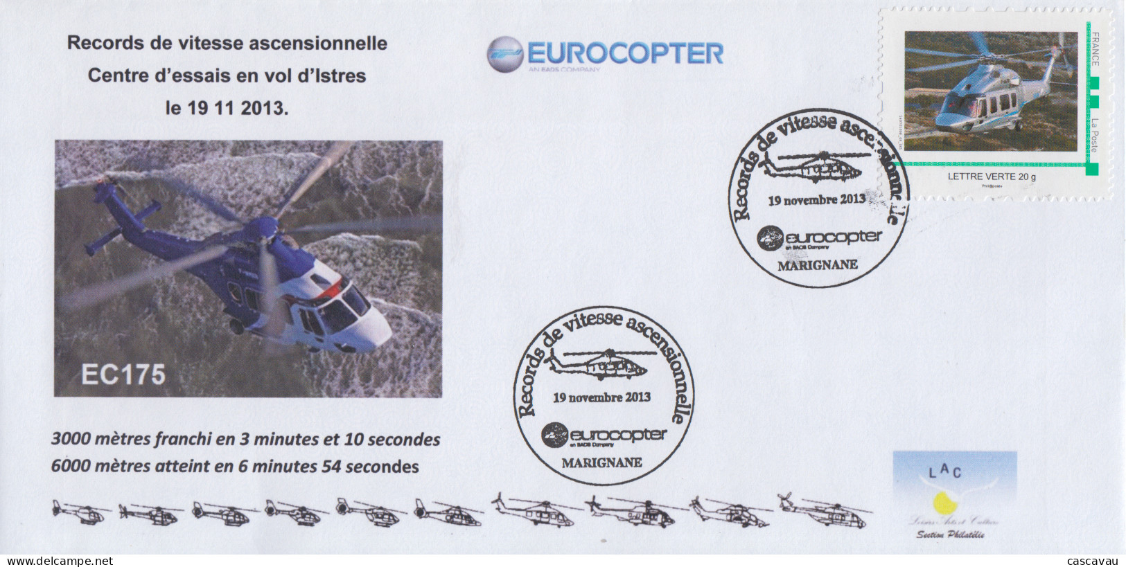 Enveloppe    FRANCE    EUROCOPTER    HELICOPTERE   Records  De  Vitesse   Ascensionnelle     MARIGNANE    2013 - Hubschrauber