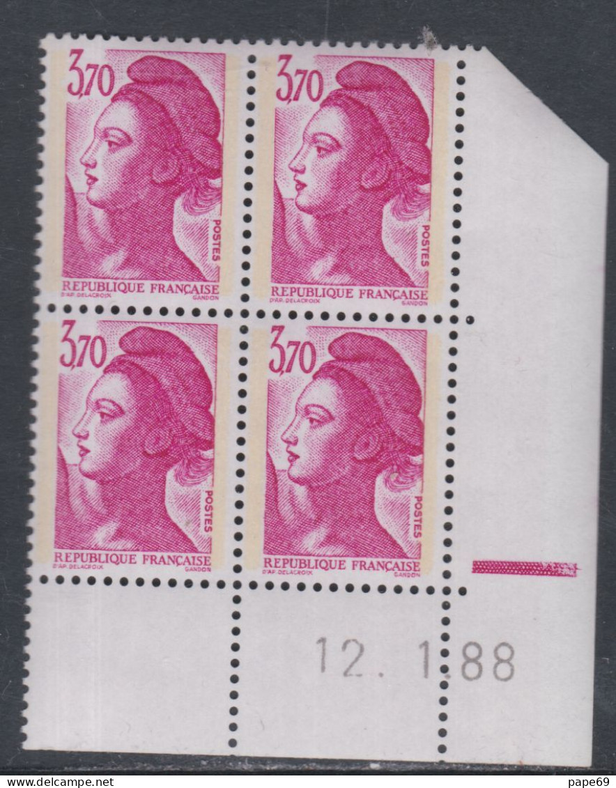 France Type Liberté N° 2486 XX : 3 F. 70 Rose En Bloc De 4 Coin Daté Du 27 . 10 . 87 ;1 Barr Gomme Légèrement Altérée TB - 1980-1989