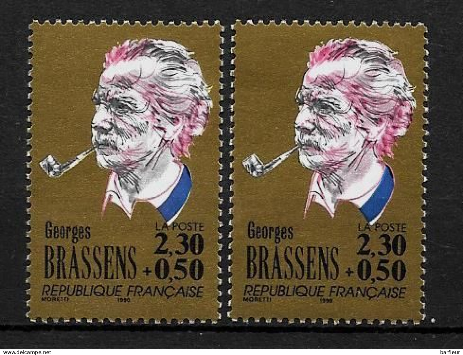 Année 1990 : Y. & T. N° 2654 ** Rouge Dépouillé Sur Timbre De Gauche - Unused Stamps