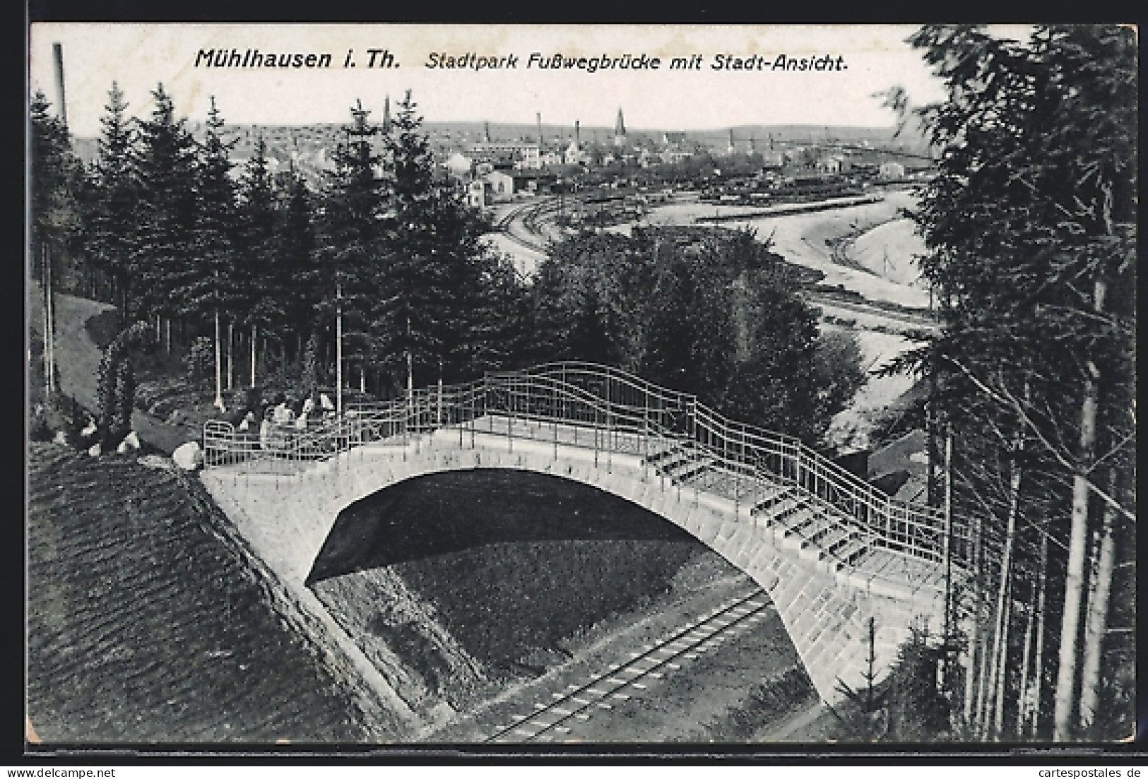 AK Mühlhausen I. Thür., Stadtpark-Fusswegbrücke Mit Stadtansicht  - Muehlhausen