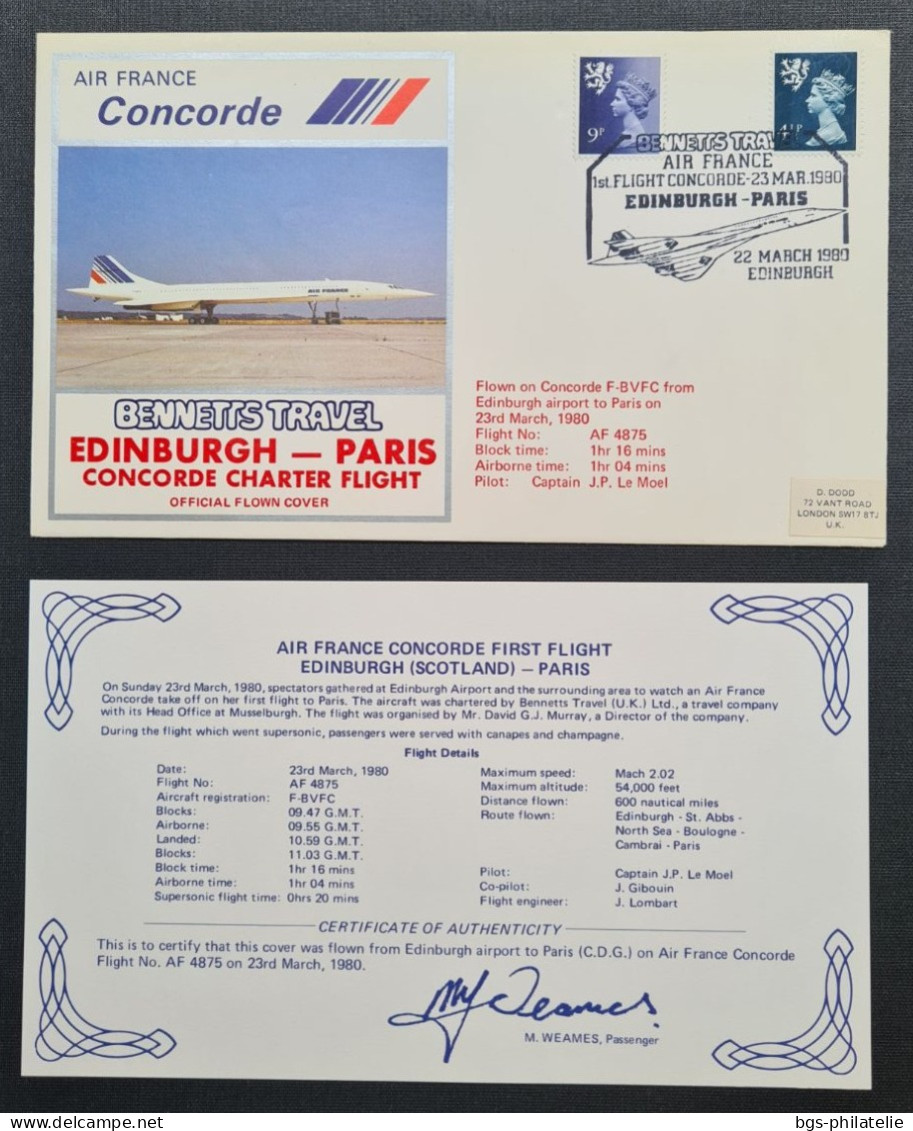 Concorde,  EDINBURGH- PARIS  Le 22/3/1980. - Concorde