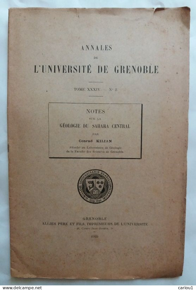 C1 Conrad KILIAN Notes GEOLOGIE SAHARA CENTRAL 1923 Universite Grenoble RARE  Port Inclus France - 1901-1940