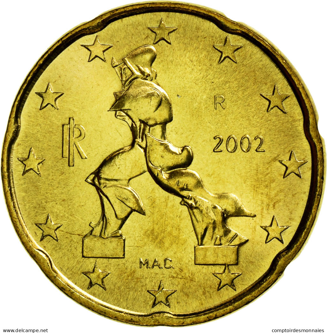 Italie, 20 Euro Cent, 2002, SPL, Laiton, KM:214 - Italie