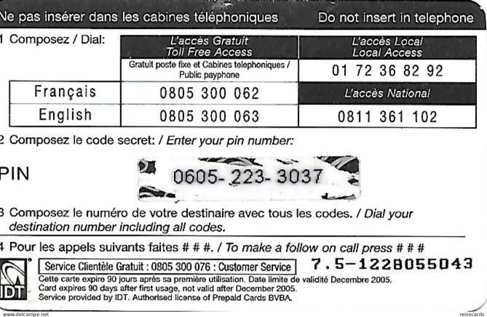 France: Prepaid IDT Africa Carte 12.05 - Autres & Non Classés