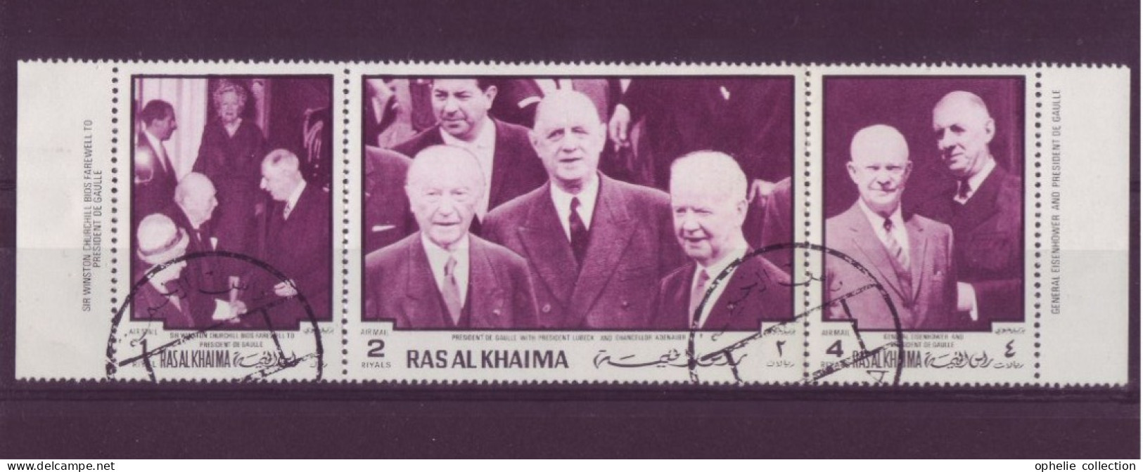Asie - Ras-El-Kheima - Charles De Gaulle - Bandeau 3 Timbres Différents  - 6911 - Ra's Al-Chaima
