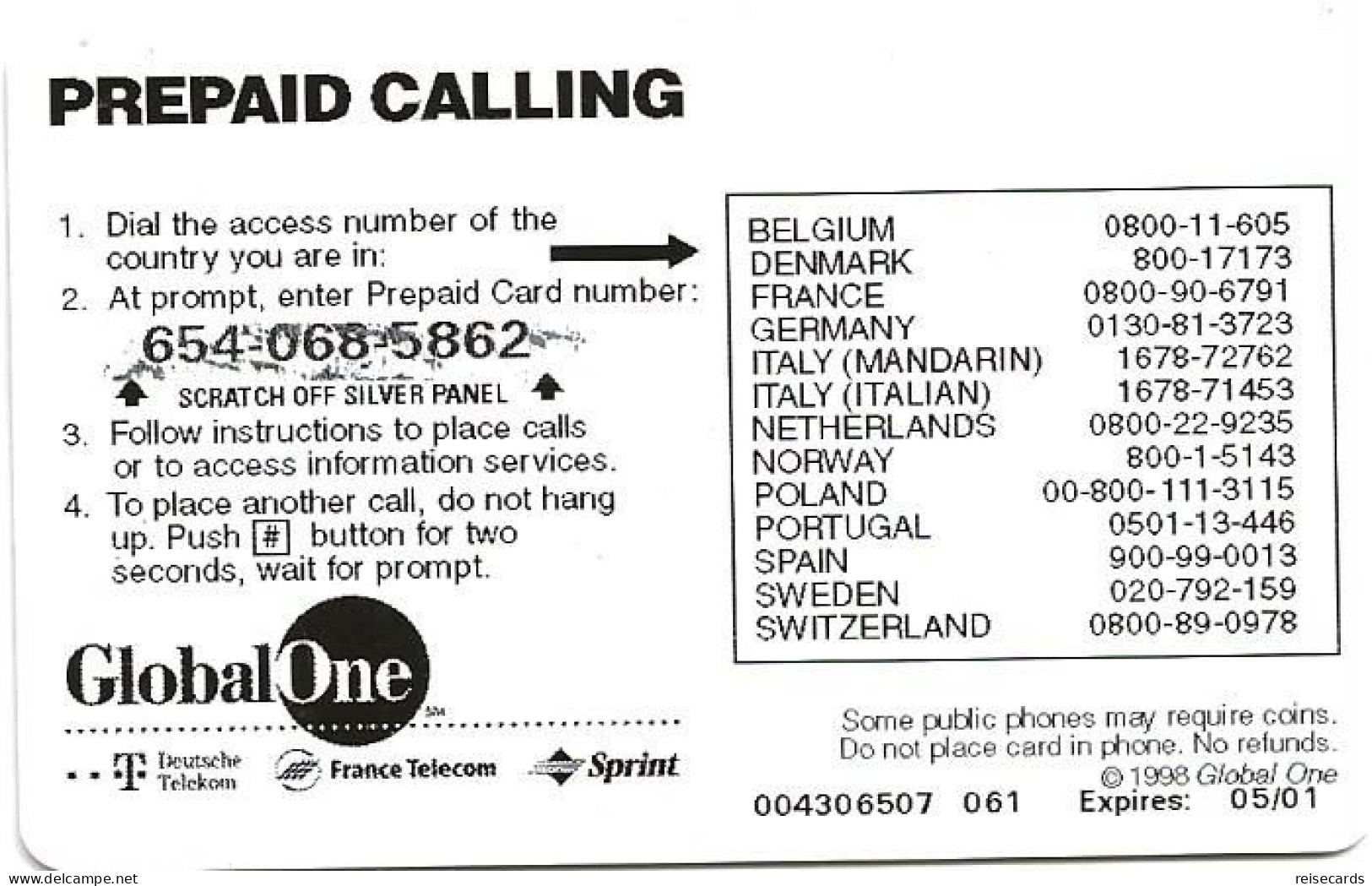 France: Prepaid GlobalOne - World Map 05/01 - Other & Unclassified