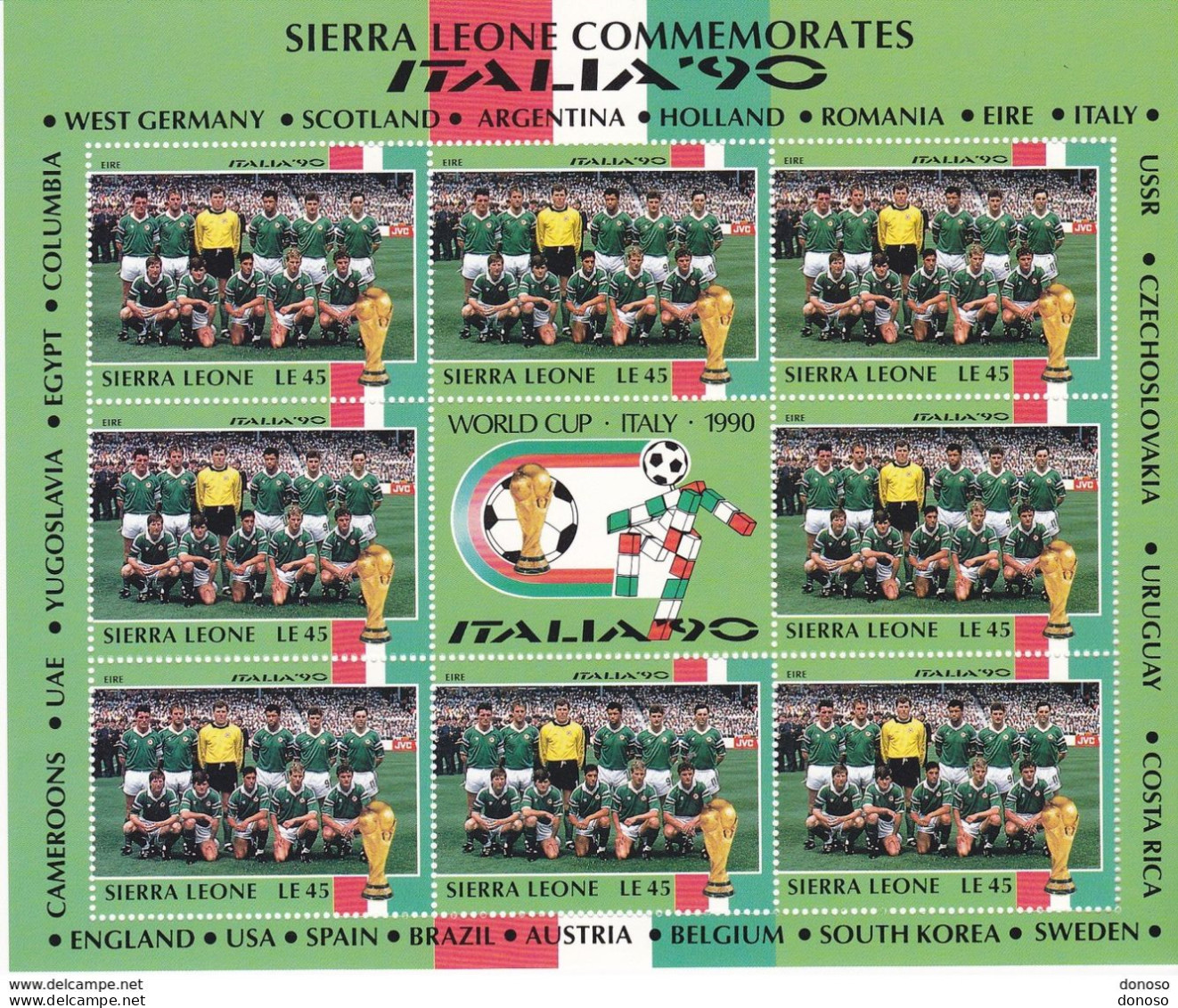 SIERRA LEONE 1990 Coupe Du Monde De FOOTBALL équipe D' IRLANDE Feuillet De 8 Yvert 1169 Neuf** MNH - Sierra Leone (1961-...)