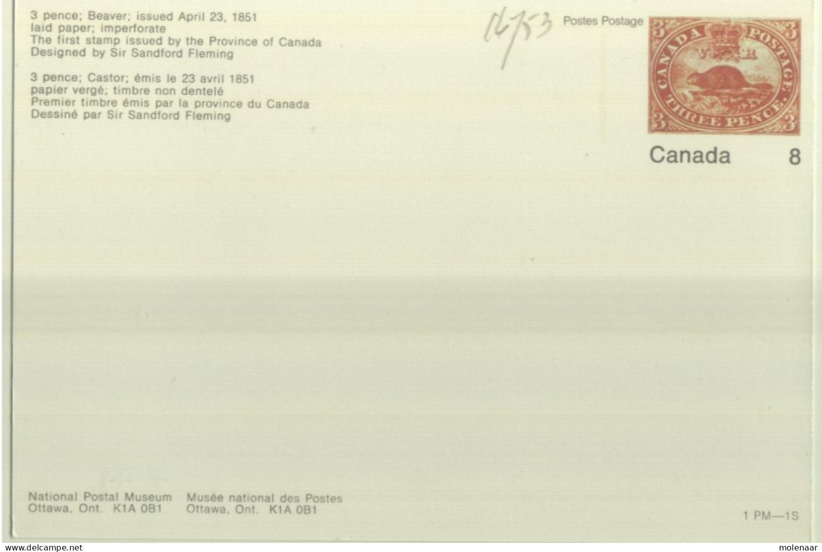 Postzegels > Amerika > Canada > 3 Pence Castor  (16753) - Post Office Cards