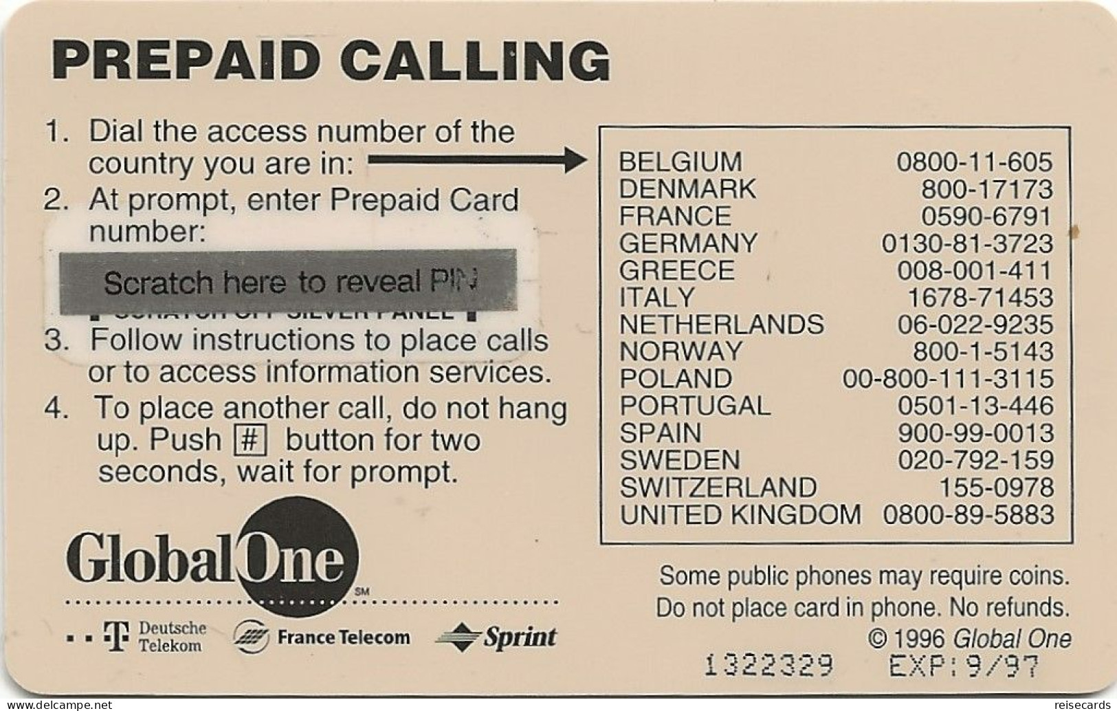 France: Prepaid GlobalOne - Tropical Beach 9/97 - Sonstige & Ohne Zuordnung