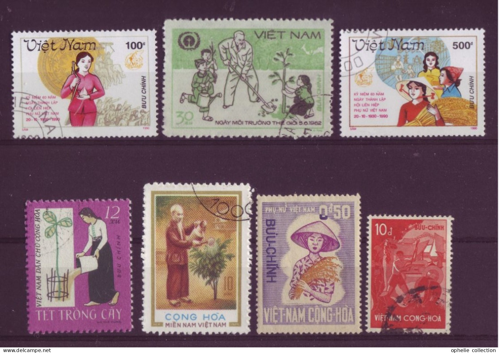 Asie - Vietnam - Travaux Agricoles - 7 Timbres Différents - 6917 - Viêt-Nam