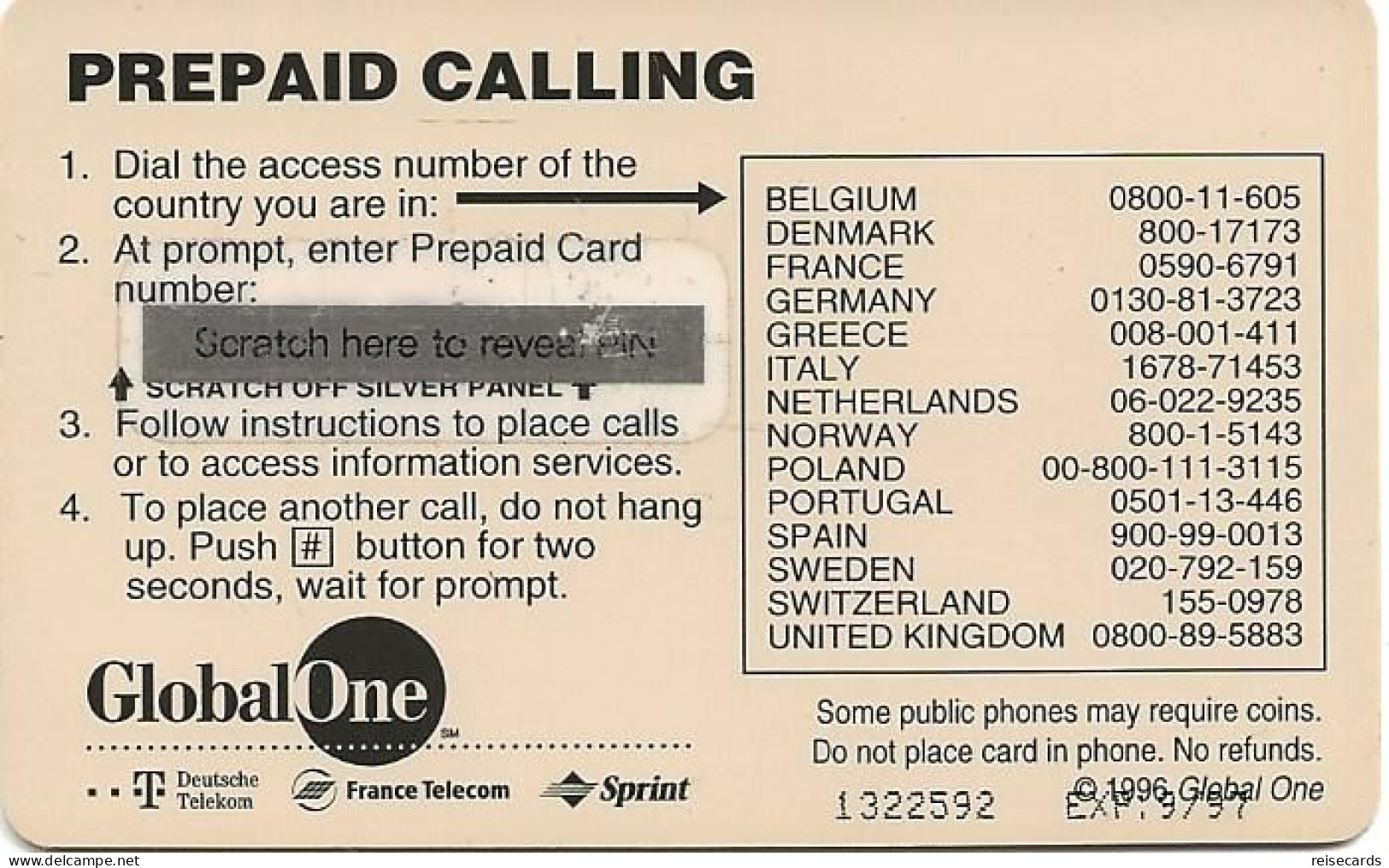 France: Prepaid GlobalOne - Maine Lighttower 09.97 Mint - FT