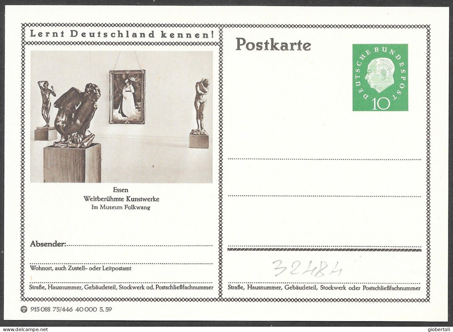 Germania/Germany/Allemagne: Intero, Stationery, Entier, Museo Folkwang, Folkwang Museum, Musée Folkwang - Museos