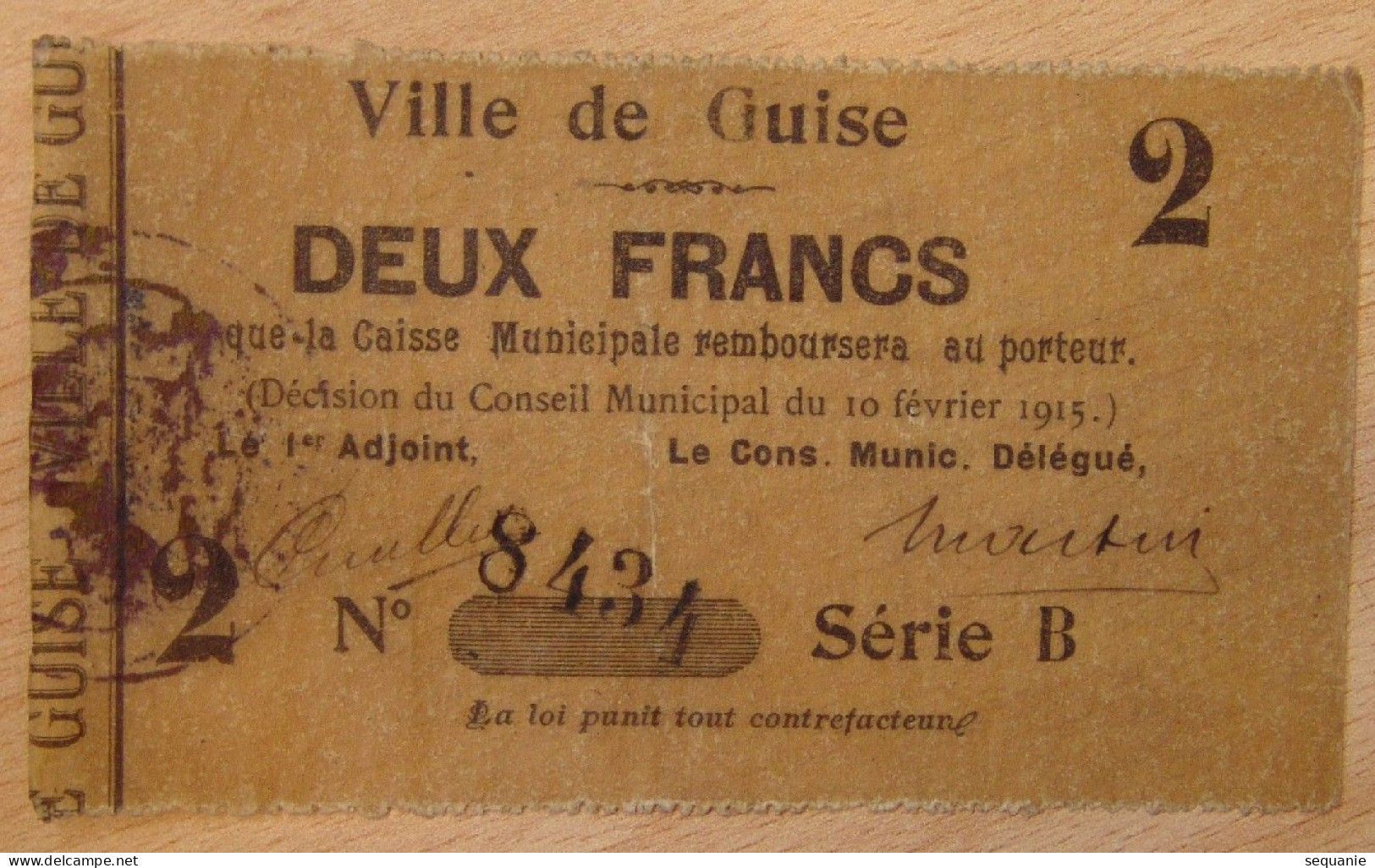 AISNE (02)  Ville De Guise 2 Francs 16 Février 1915 - Buoni & Necessità