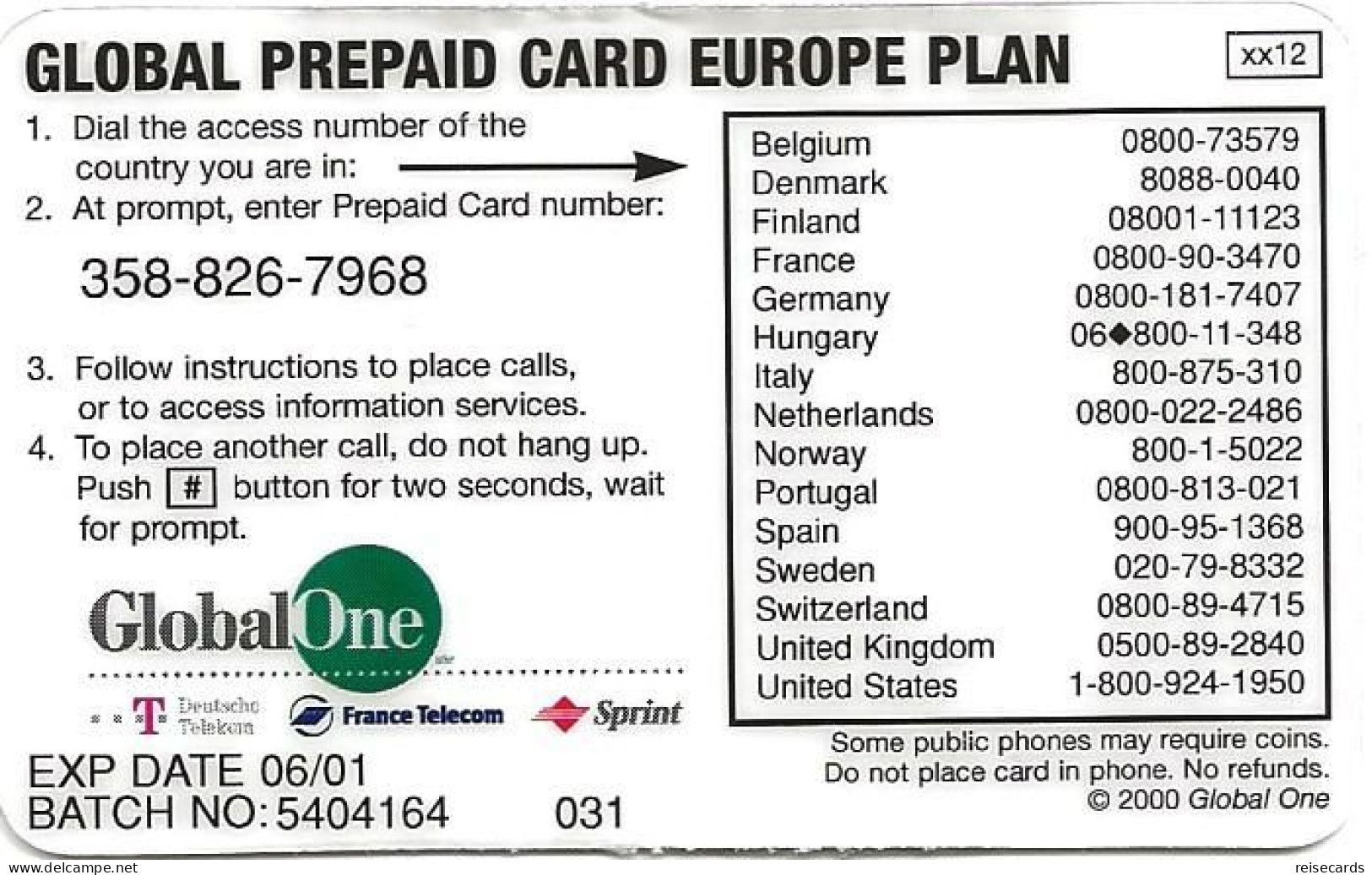 France: Prepaid GlobalOne - Hello 06/01 - Other & Unclassified