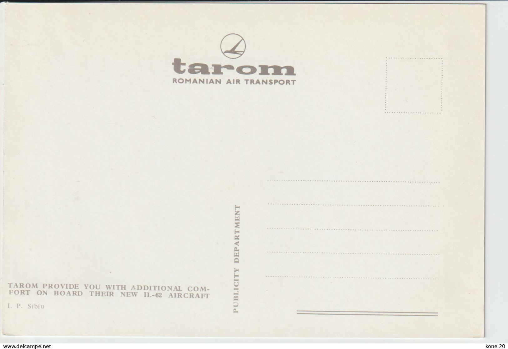 Vintage Pc Tarom Romanian Air Transport Il-62 Aircraft - 1946-....: Ere Moderne