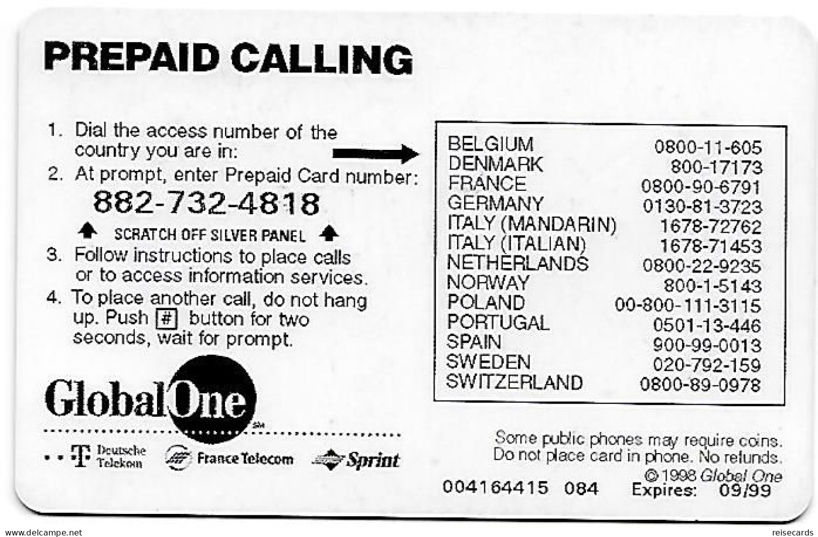 France: Prepaid GlobalOne - Globe 09/99 - Other & Unclassified