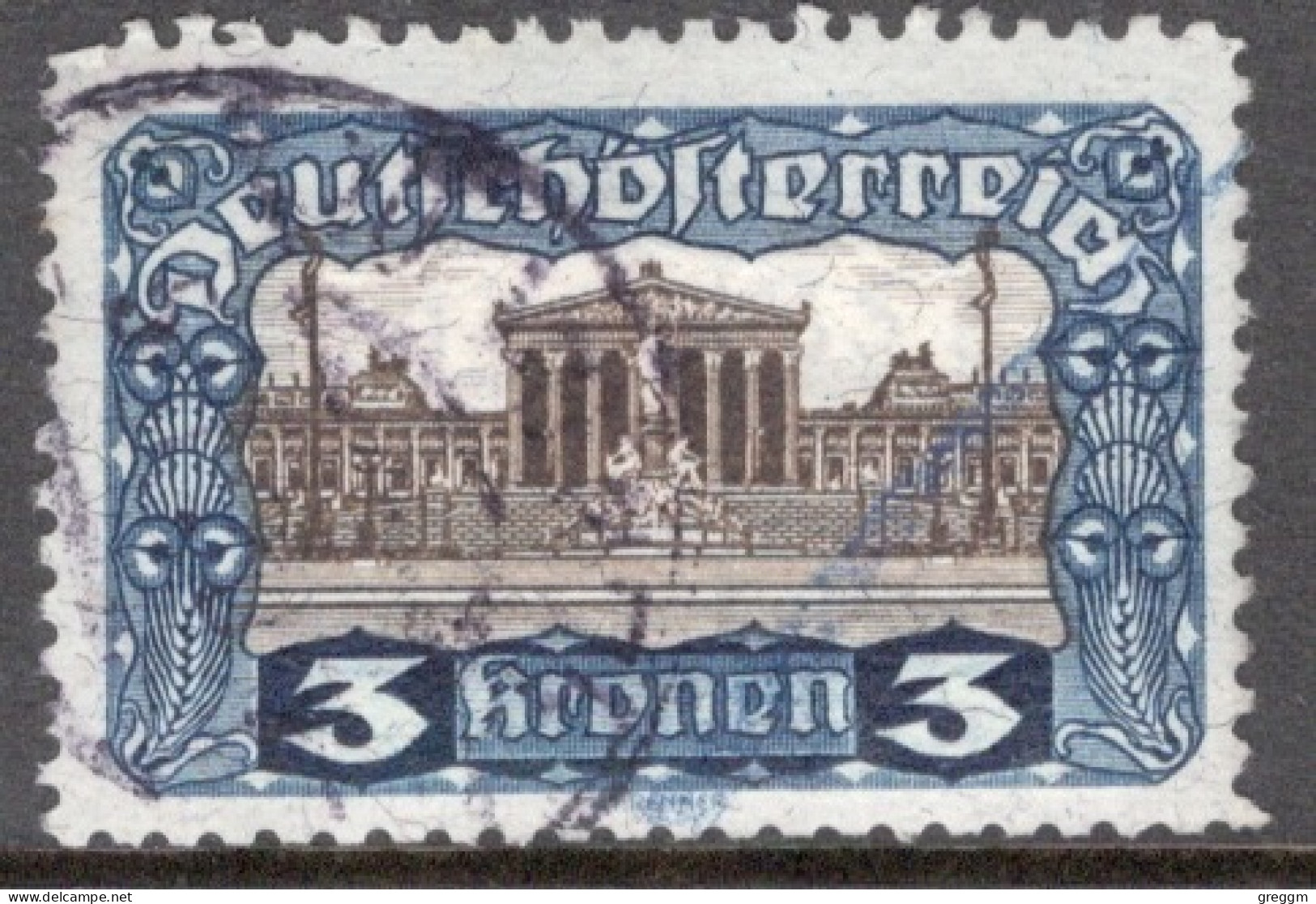 Austria 1919 Single Stamp Showing Parliament Building, Vienna In Fine Used - Gebraucht