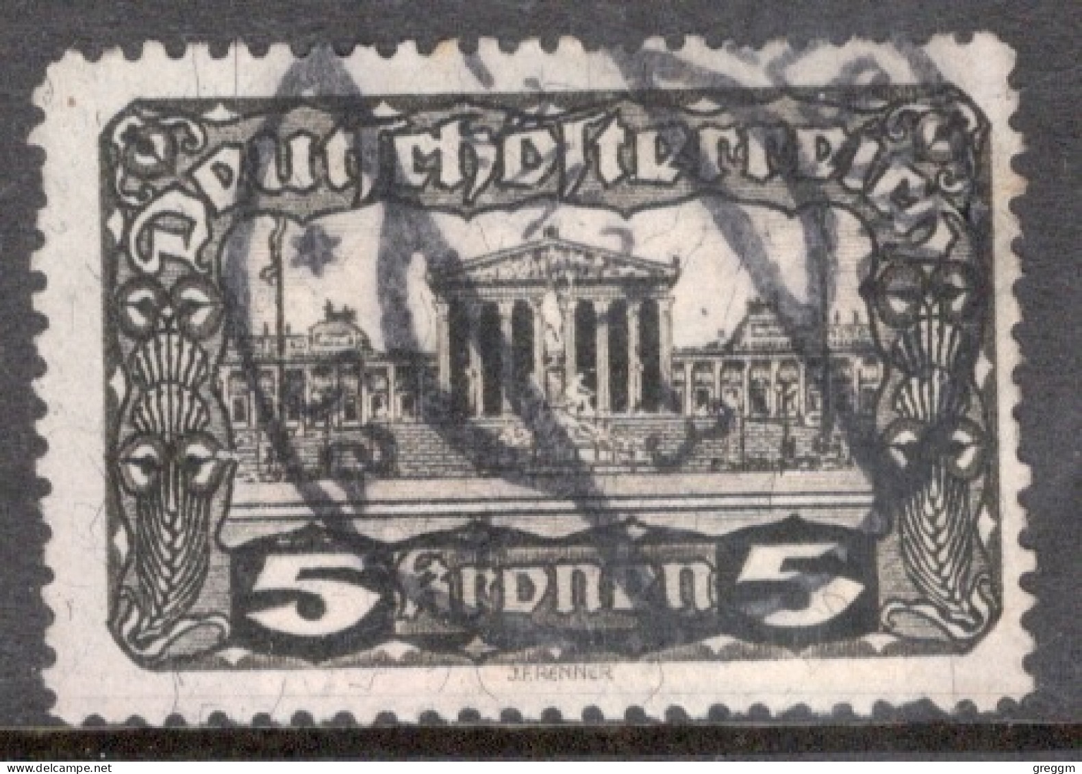Austria 1919 Single Stamp Showing Parliament Building, Vienna In Fine Used - Gebraucht