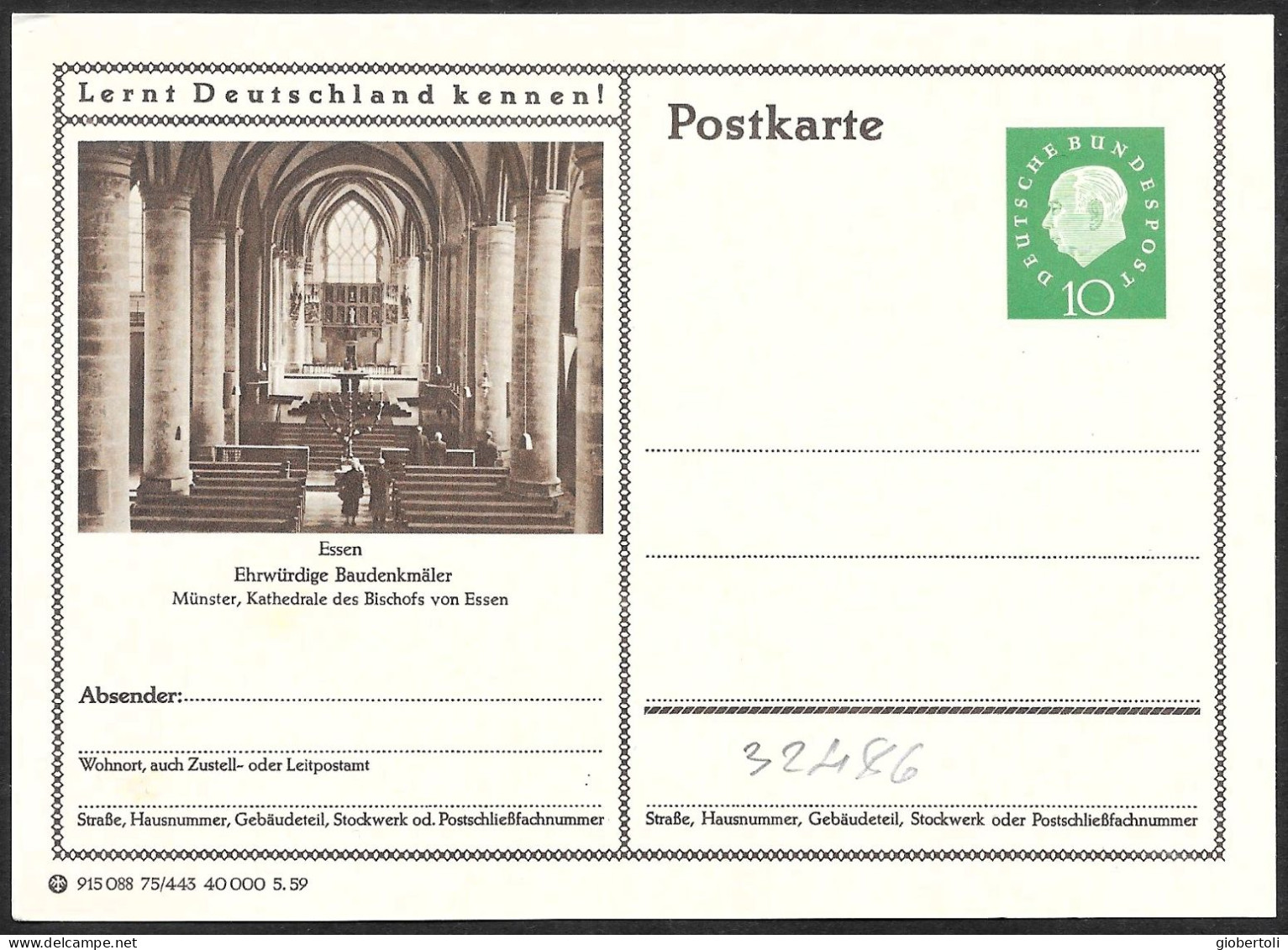 Germania/Germany/Allemagne: Intero, Stationery, Entier, Cattedrale Di Essen, Essen Cathedral, Cathédrale D'Essen - Iglesias Y Catedrales