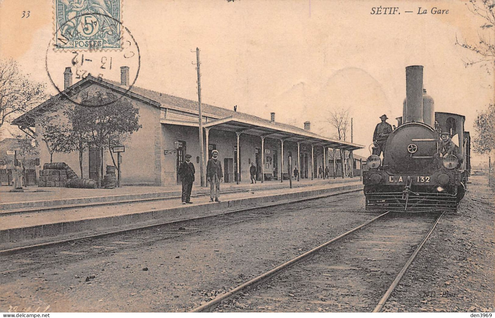 Algérie - SETIF - La Gare Avec Train - Voyagé 1906 (2 Scans) Marie Desagne à Serre-les-Moulières Par Gendrey Jura - Setif