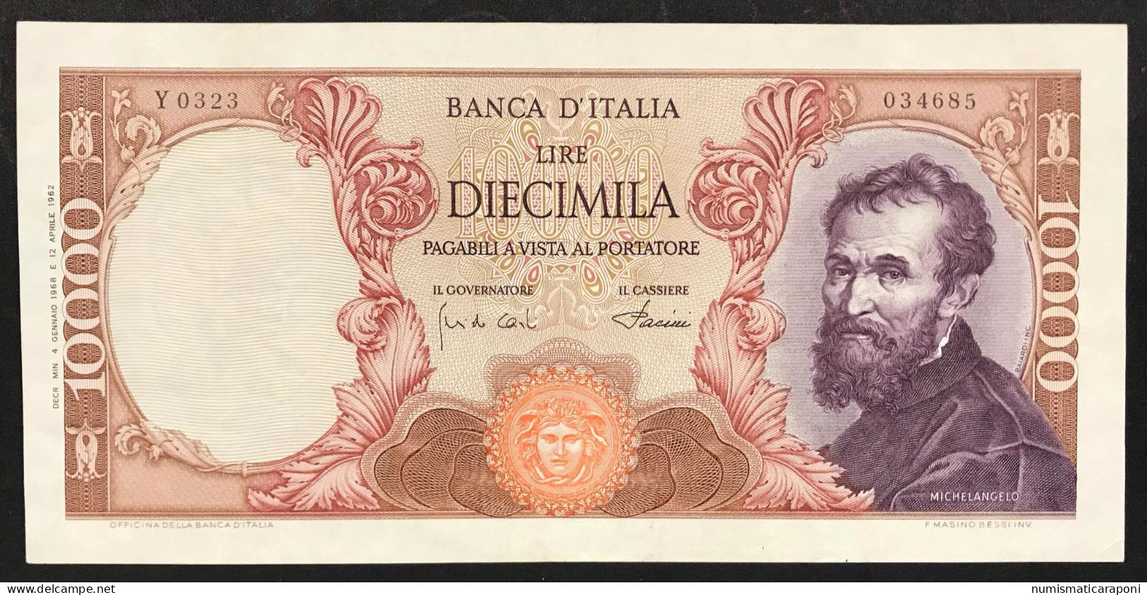 10000 Lire Michelangelo 04 01 1968 Bb/spl Pressata LOTTO 374 - 10.000 Lire