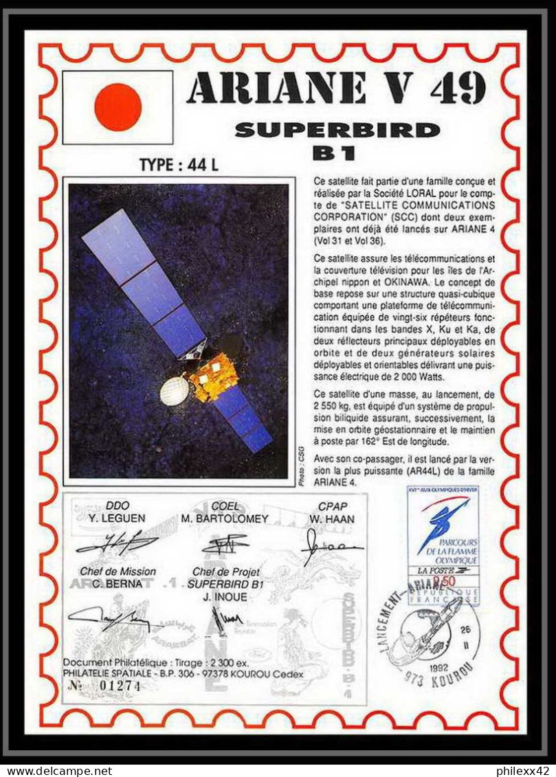 12131 Ariane 44l V 49 1992 Arabsat Superbird Lot De 2 France Espace Signé Signed Autograph Espace Space Lettre Cover - Europe