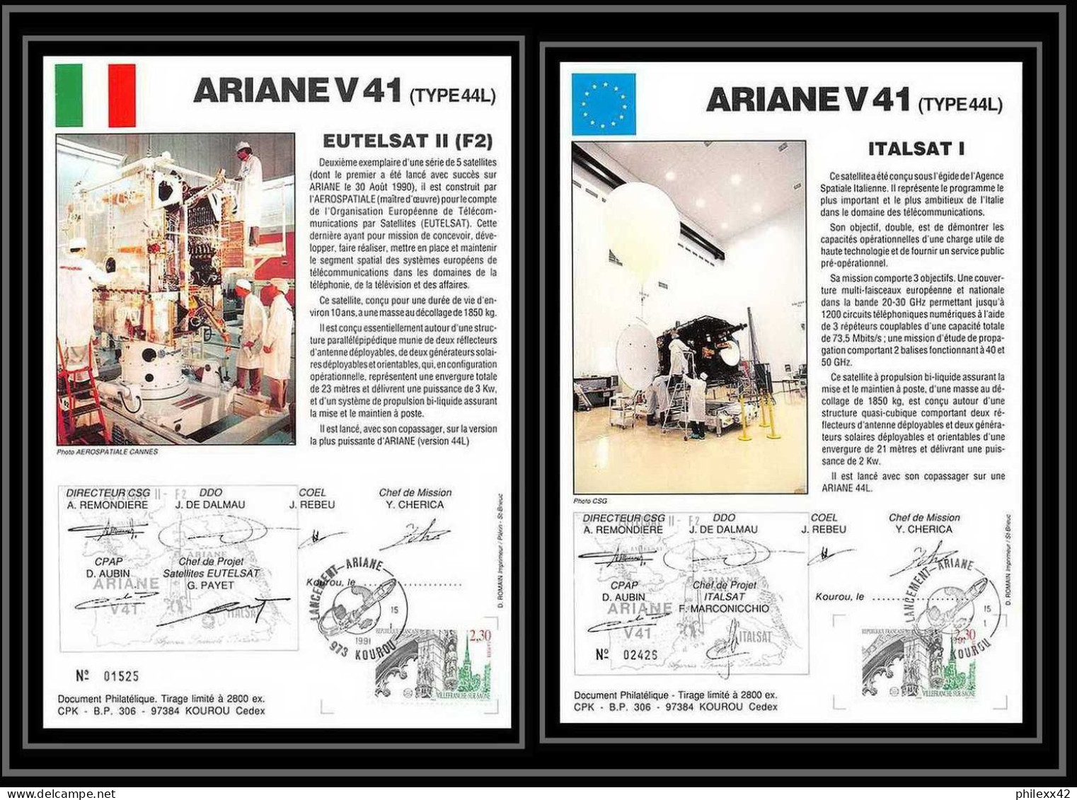 12122 Ariane 44l V 41 1991 Lot De 2 France Espace Signé Signed Autograph Espace Space Lettre Cover - Europa