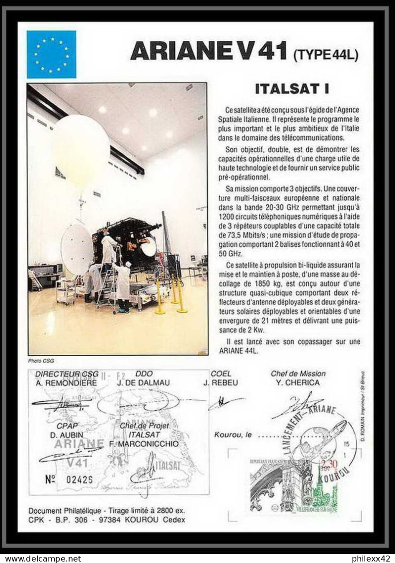 12122 Ariane 44l V 41 1991 Lot De 2 France Espace Signé Signed Autograph Espace Space Lettre Cover - Europa