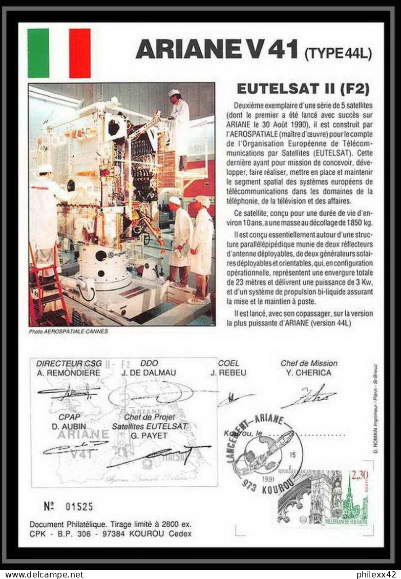 12122 Ariane 44l V 41 1991 Lot De 2 France Espace Signé Signed Autograph Espace Space Lettre Cover - Europe