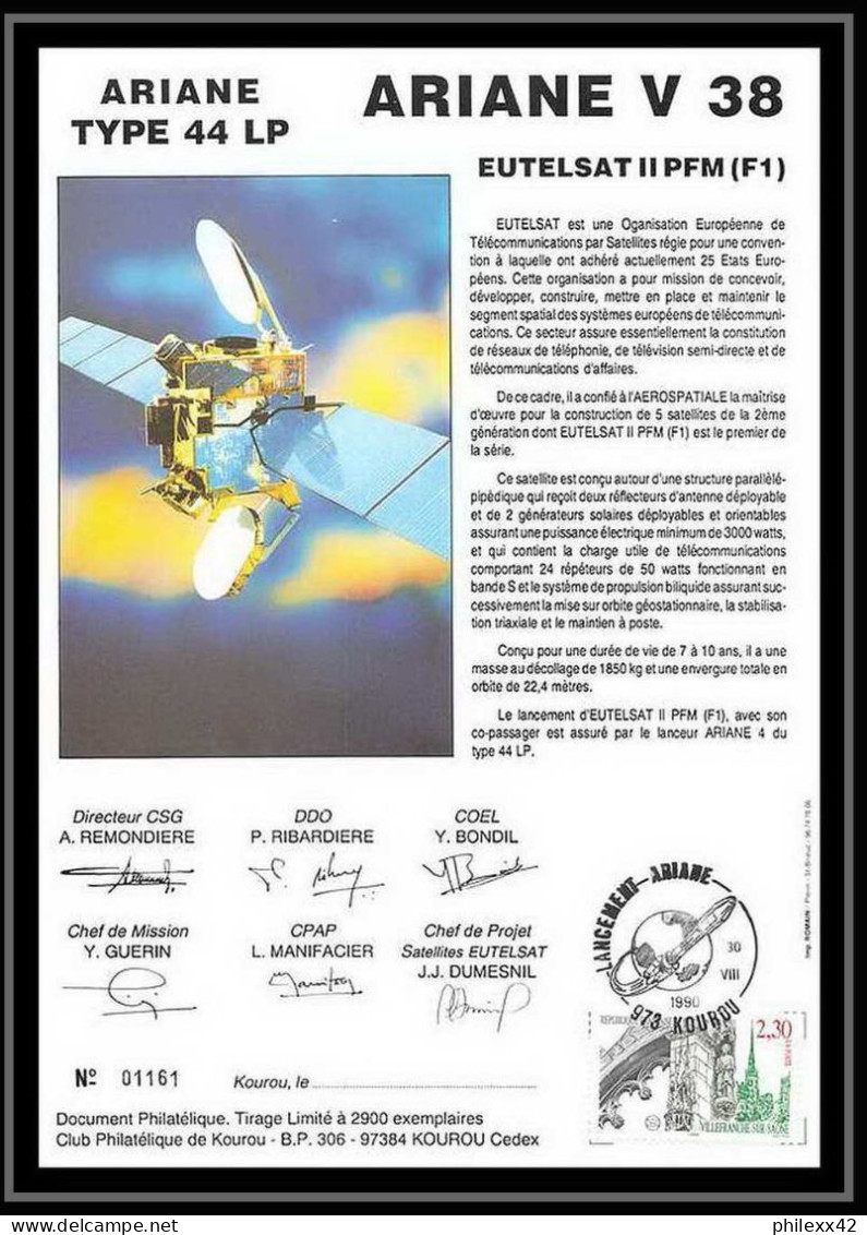 12120 Ariane 44lp V 38 1990 Lot De 2 France Espace Signé Signed Autograph Espace Space Lettre Cover - Europa