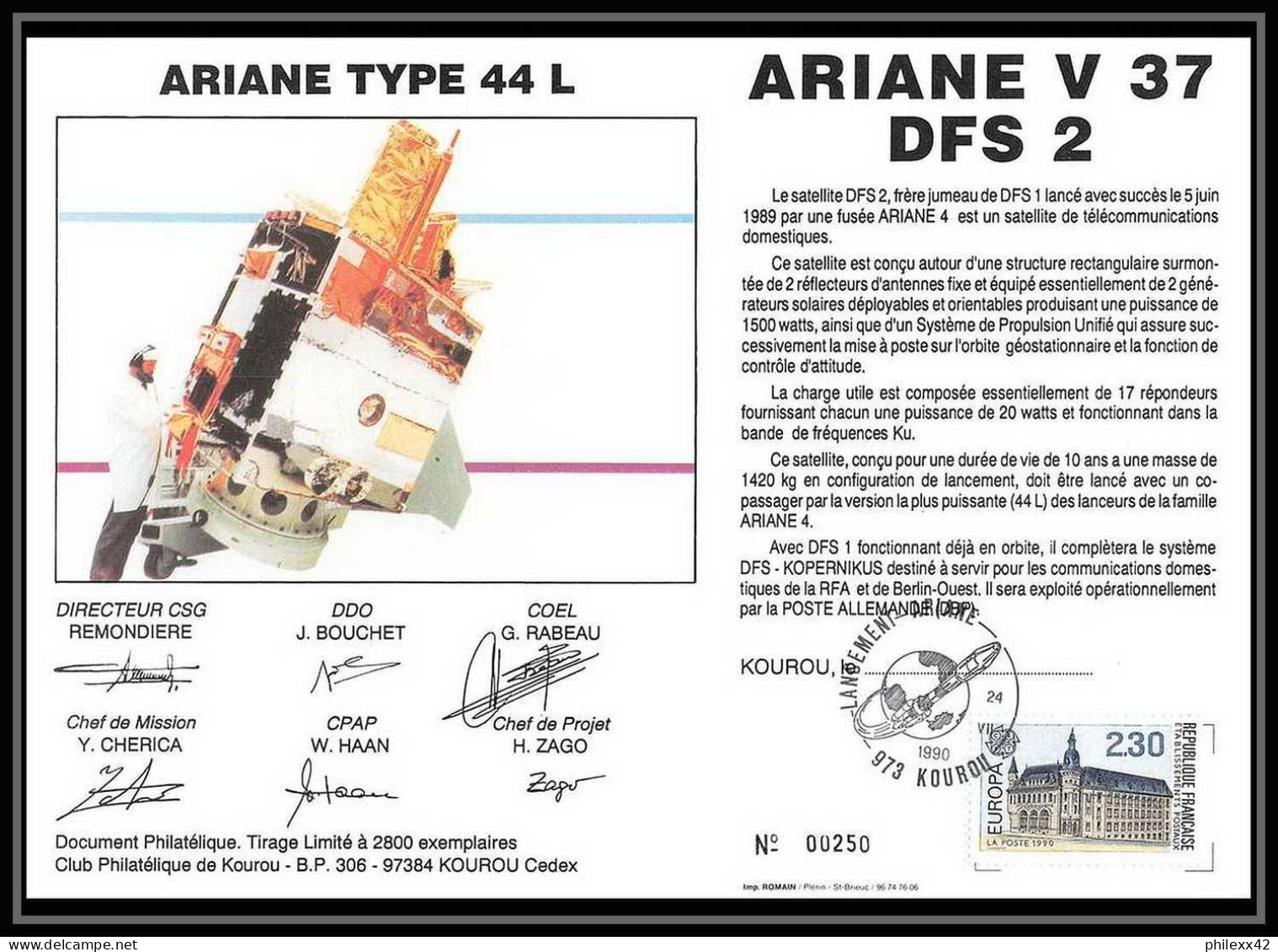 12119 Ariane 44l V 37 1990 Lot De 2 France Espace Signé Signed Autograph Espace Space Lettre Cover - Europa