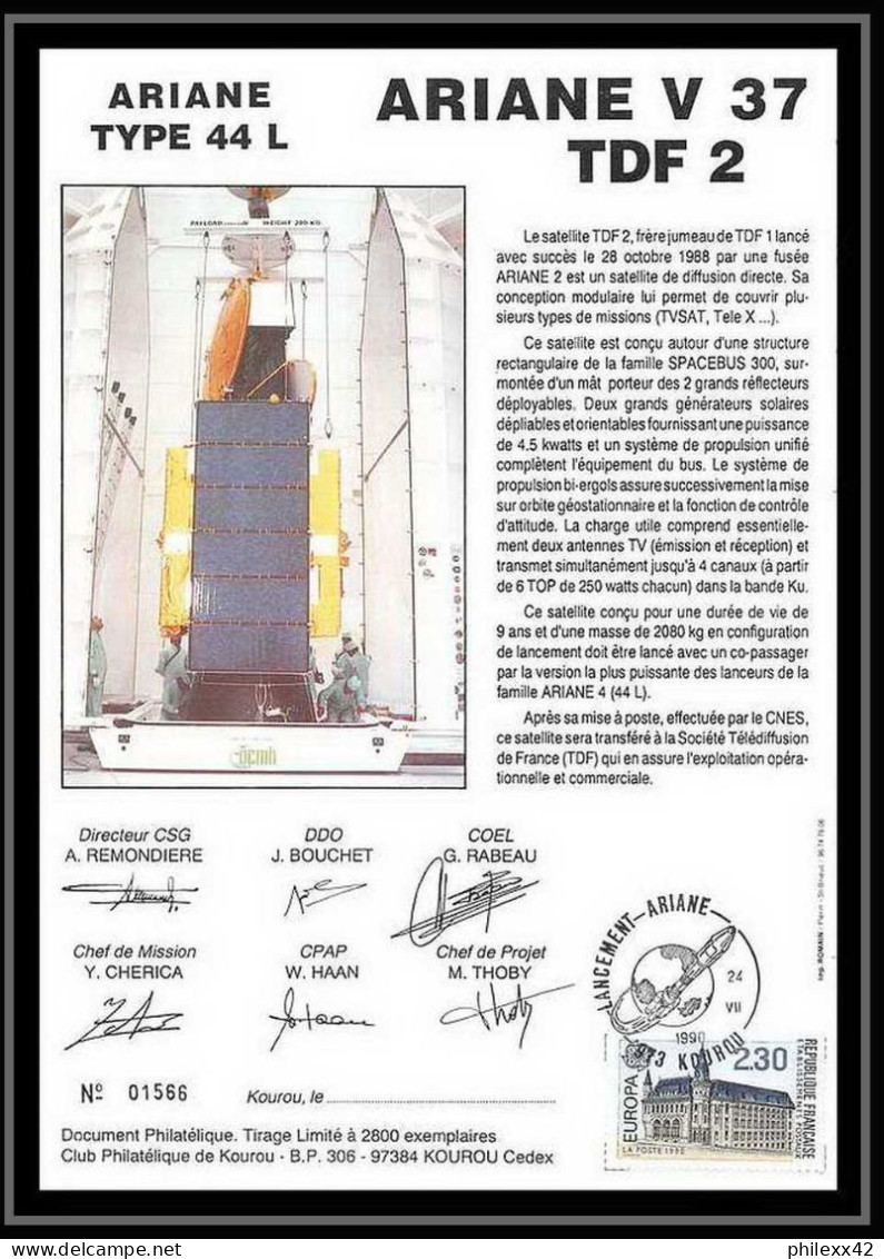 12119 Ariane 44l V 37 1990 Lot De 2 France Espace Signé Signed Autograph Espace Space Lettre Cover - Europe