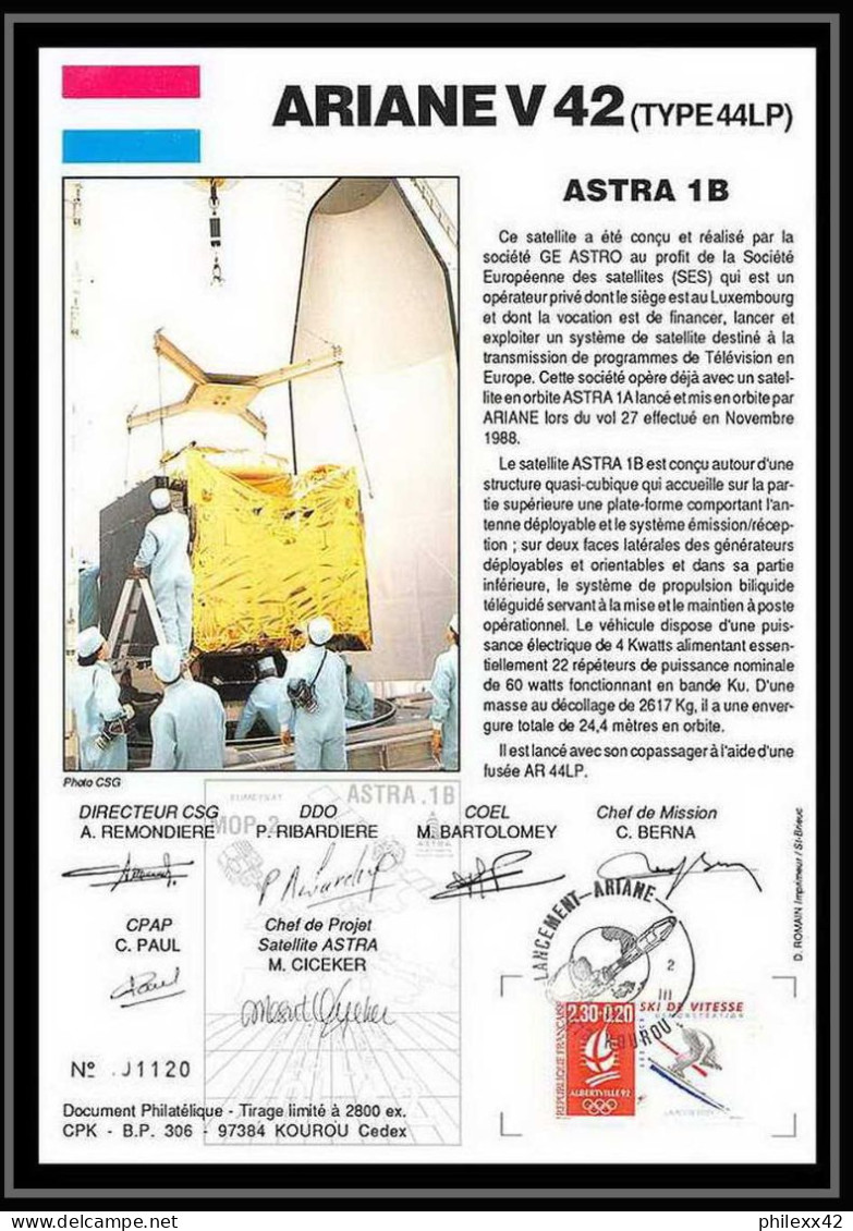 12123 Ariane 44lp V 42 1991 Astra 1b Mop 2 Lot De 2 France Espace Signé Signed Autograph Espace Space Lettre Cover - Europe