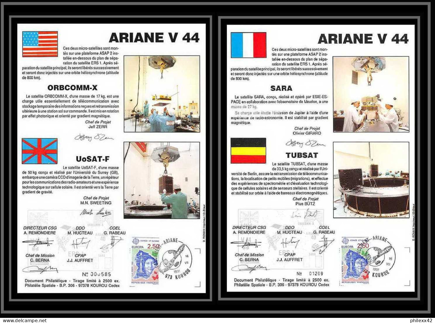 12127 Ariane V 44 1991 V Lot De 2 France Espace Signé Signed Autograph France Espace Espace Space Lettre Cover - Europe