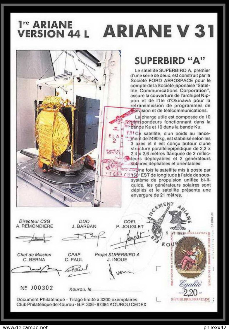 12112 Ariane Version 44l V 31 1989 Kopernicus Superbird Lot De 2 France Espace Signé Signed Espace Space Lettre Cover - Europe