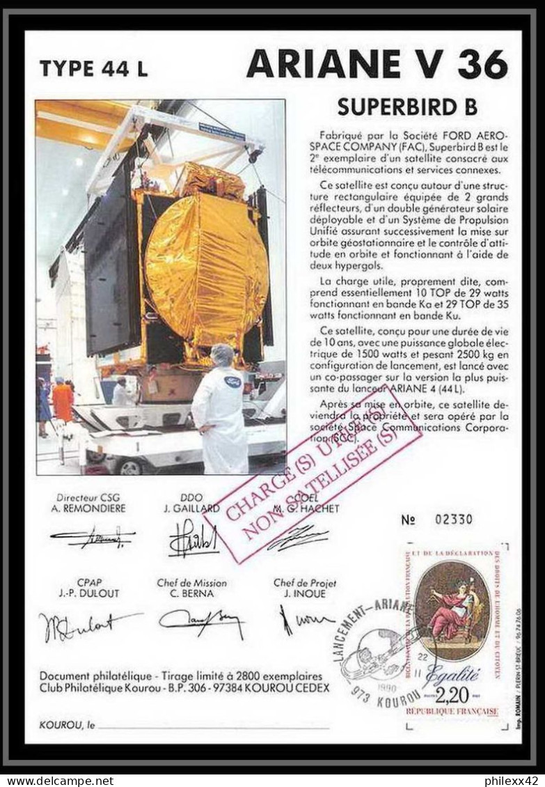 12118 Ariane 44l V 36 1990 Lot De 2 France Espace Signé Signed Autograph France Espace Espace Space Lettre Cover - Europe